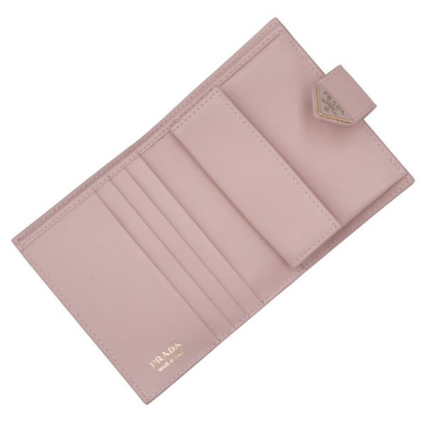 1mv2042dyge18 4 PRADA Bifold Saffiano Triangle Mini Wallet Pink