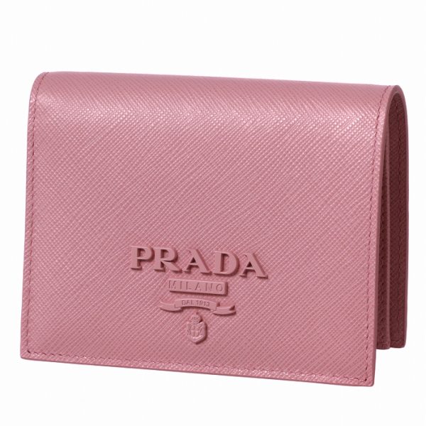 1mv2042ebw442 PRADA Mini Wallet Saffiano Leather Bifold Pink