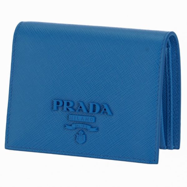 1mv2042ebwnof PRADA Mini Wallet Saffiano Shine Bifold Blue