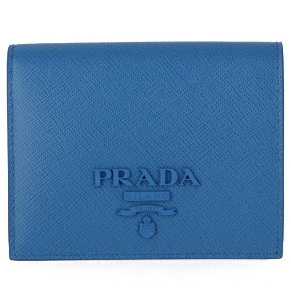 1mv2042ebwnof 1 PRADA Mini Wallet Saffiano Shine Bifold Blue