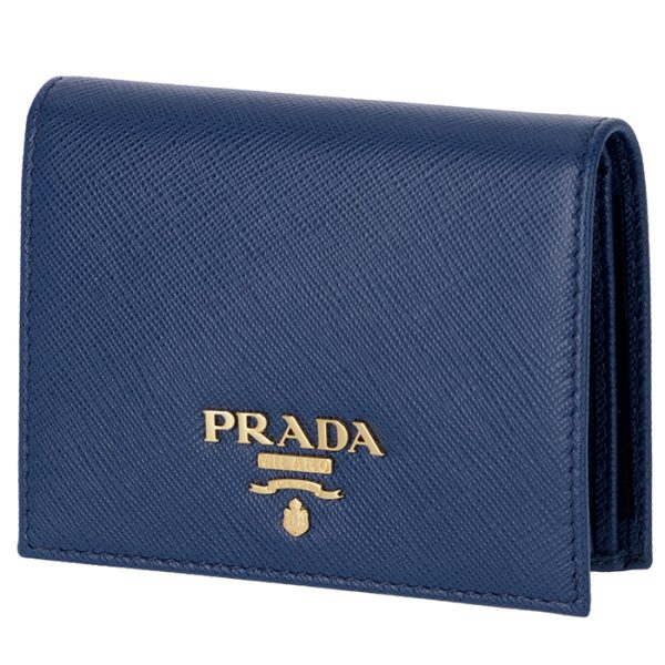 1mv204qwa016 PRADA Saffiano Bifold Mini Wallet Blue Navy