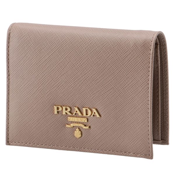 1mv204qwa236 PRADA Mini Wallet Saffiano Metal Bifold Beige