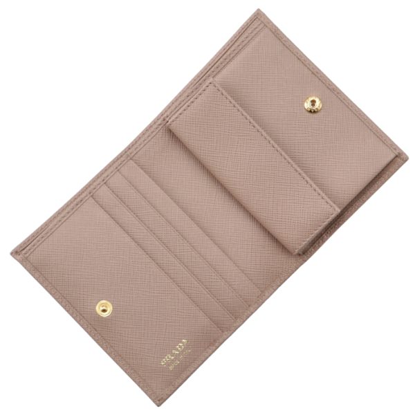 1mv204qwa236 4 PRADA Mini Wallet Saffiano Metal Bifold Beige