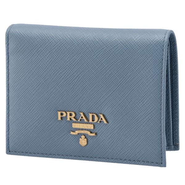 1mv204qwa637 PRADA Bifold Mini Wallet Saffiano Blue