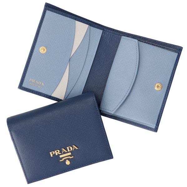 1mv204zlprau PRADA Bifold Saffiano Bicolor Mini Wallet Navy x Blue