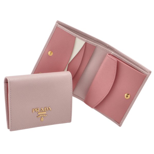 1mv204zlpvnm PRADA Bifold Saffiano Bicolor Mini Wallet Pink