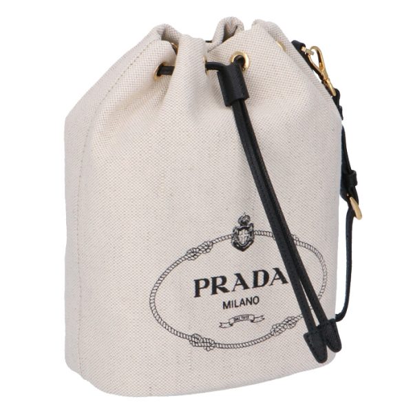 1ne369zpxi55 PRADA Logo Canvas Mini Bucket Bag Beige x Black