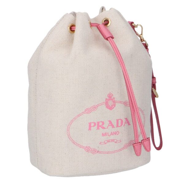 1ne369zpxn9t PRADA Logo Canvas Mini Bucket Bag Beige x Pink