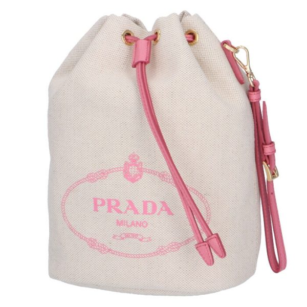 1ne369zpxn9t 1 PRADA Logo Canvas Mini Bucket Bag Beige x Pink