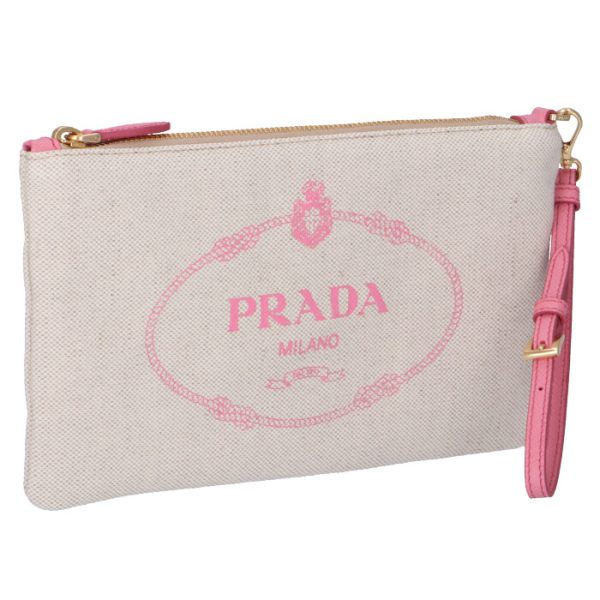 1nh018zpxn9t PRADA Logo Canvas Pouch Clutch Beige x Pink