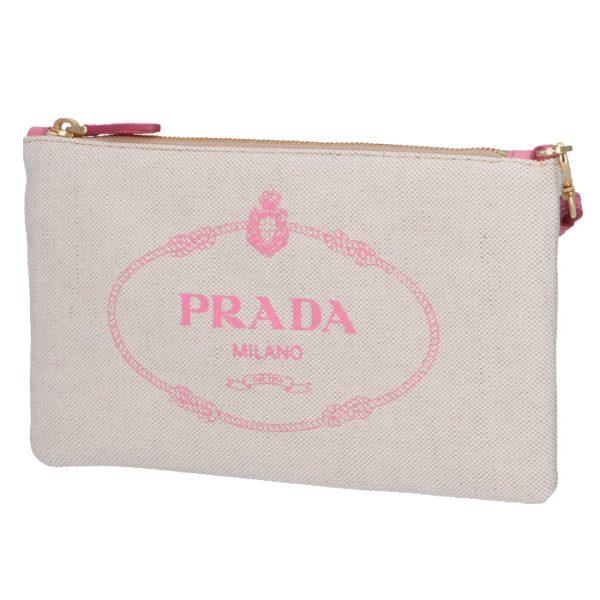 1nh018zpxn9t 1 PRADA Logo Canvas Pouch Clutch Beige x Pink