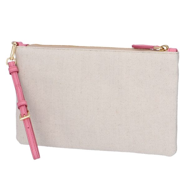 1nh018zpxn9t 2 PRADA Logo Canvas Pouch Clutch Beige x Pink