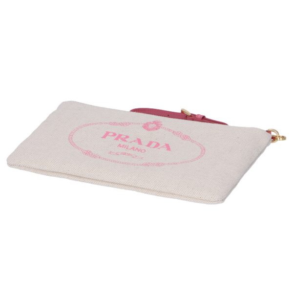 1nh018zpxn9t 3 PRADA Logo Canvas Pouch Clutch Beige x Pink