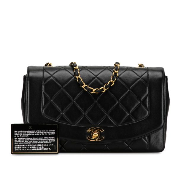 1nlrndtsmjaqha8v 111 CHANEL Matelasse Diana 25 Chain Shoulder Bag Black Lambskin