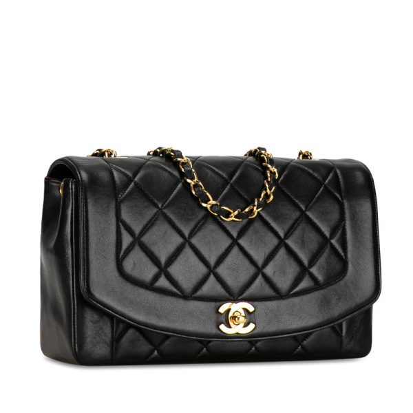 1nlrndtsmjaqha8v 2 CHANEL Matelasse Diana 25 Chain Shoulder Bag Black Lambskin