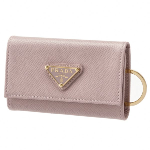 1pg004qhhe18 PRADA Key Case Saffiano Triangle Pink