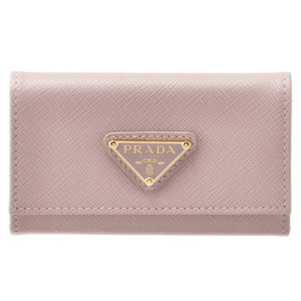 1pg004qhhe18 1 PRADA Key Case Saffiano Triangle Pink