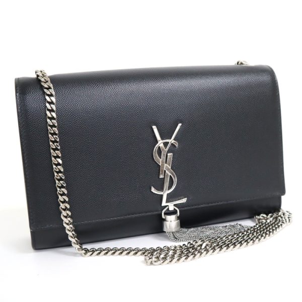 2000015256100010 1 Saint Laurent Kate Tassel Chain Shoulder Bag Black