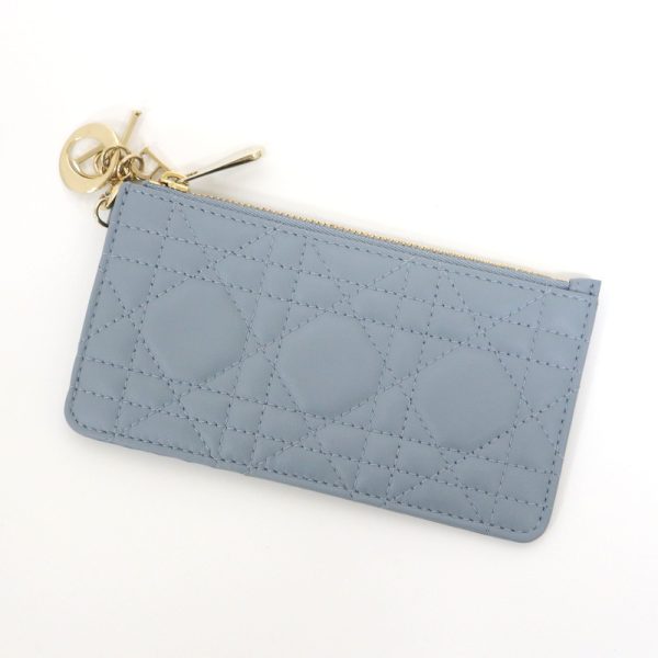 2000077256100002 1 Christian Dior Small Card Zip Holder Blue