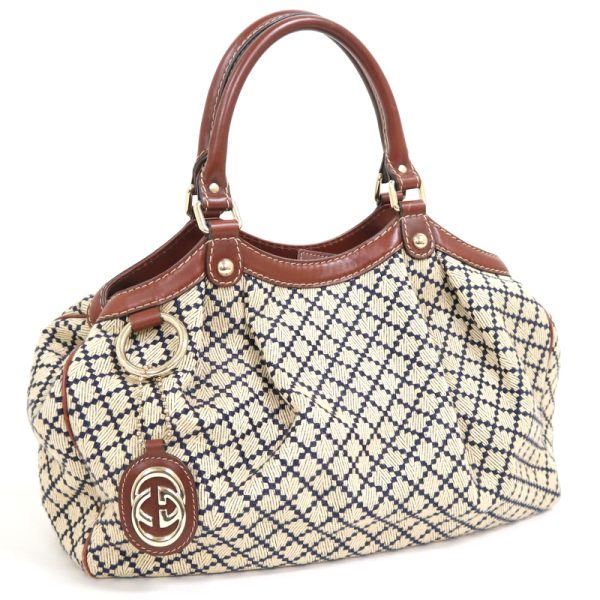 2000088256000067 1 Gucci Diamante Sookie Handbag White Navy Brown