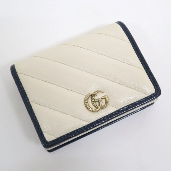 2000090256500045 1 Gucci GG Marmont Compact Wallet Ivory Navy