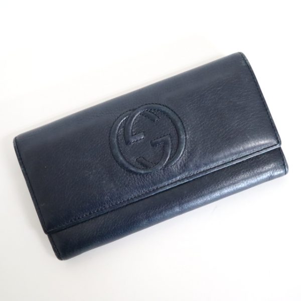 2000090256500073 1 Gucci Soho Bifold Long Wallet Navy