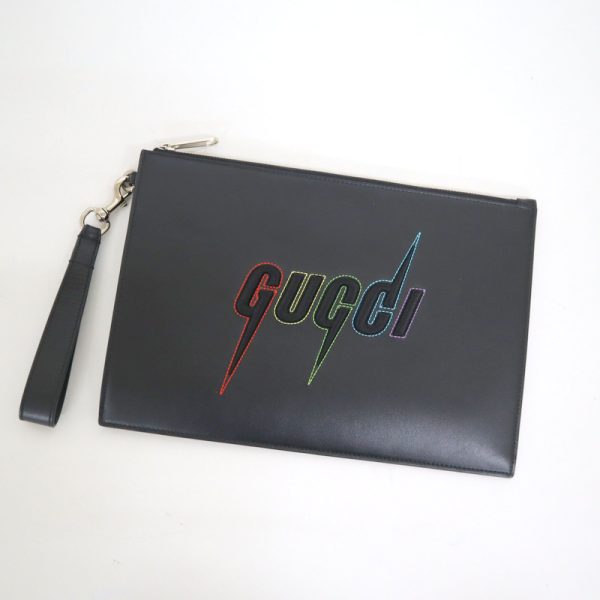 2000097256600027 1 Gucci Blade Embroidery Clutch Bag Black