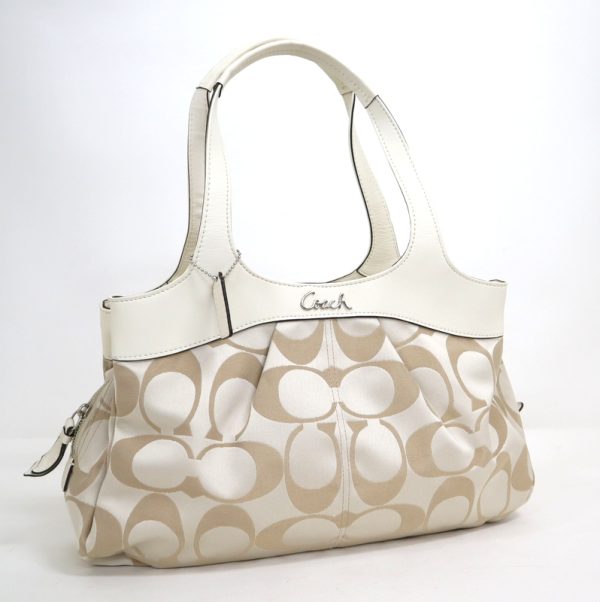 2000099255900141 1 Coach Lexi Satchel Handbag Canvas Leather Beige Silver