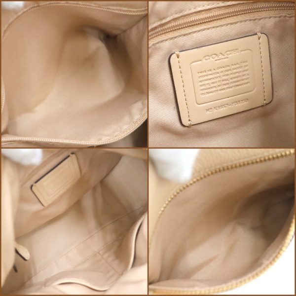 2000099256500071 10 Coach Shoulder Bag Logo Leather Beige Gold