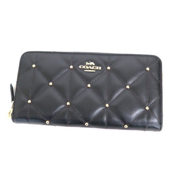 2000102256100021 1 Coach Accordion Round Zipper Long Wallet Quilted Black