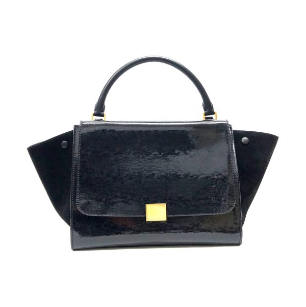 2000124255000007 1 Celine Trapeze 2WAY Patent Leather Bag Black