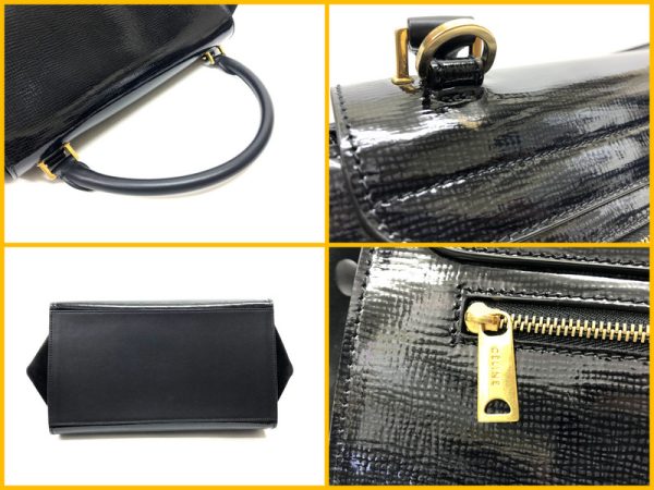 2000124255000007 5 Celine Trapeze 2WAY Patent Leather Bag Black