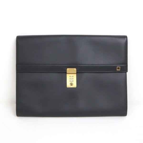 2000136256300004 1 Dunhill Clutch Bag Leather Black Gold