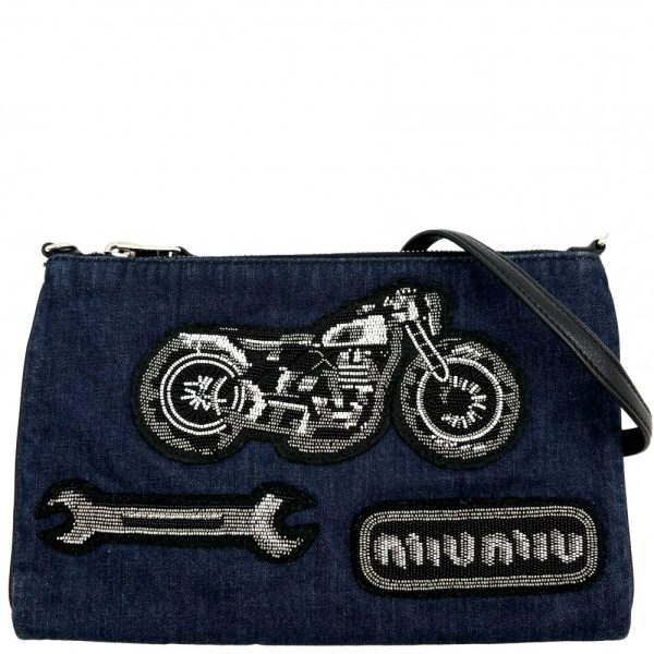 2000457246900006 7 Miu Miu Bike Clutch 5BF063 Denim Beads Navy Silver