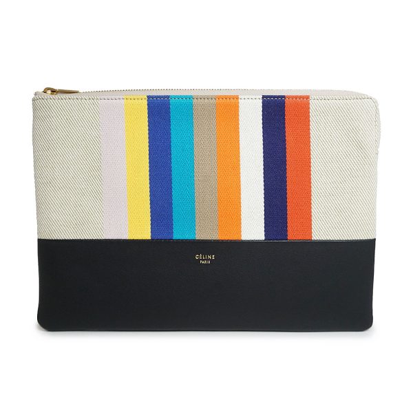 200098822018 Celine Striped Canvas Lambskin Clutch Bag Multicolor