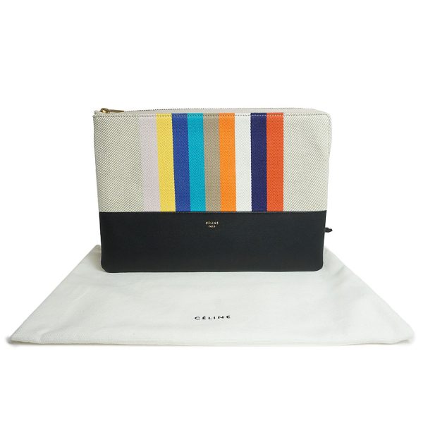 200098822018 2 Celine Striped Canvas Lambskin Clutch Bag Multicolor