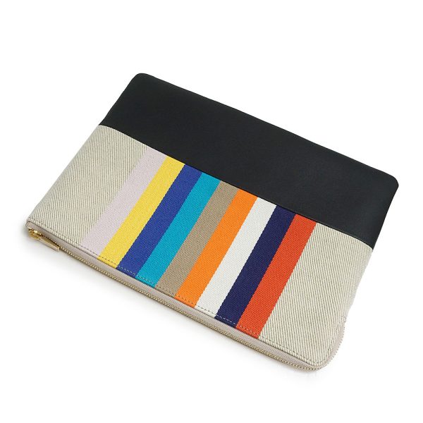 200098822018 4 Celine Striped Canvas Lambskin Clutch Bag Multicolor