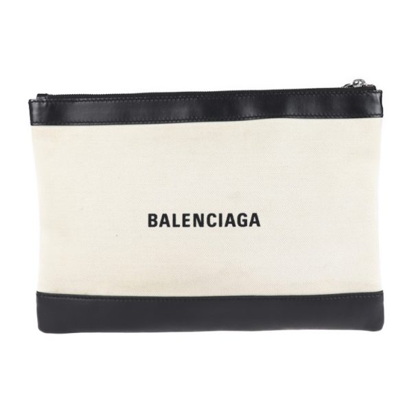 2001093002040 1 Balenciaga Navy Clip M Canvas Leather Clutch Bag Natural Black