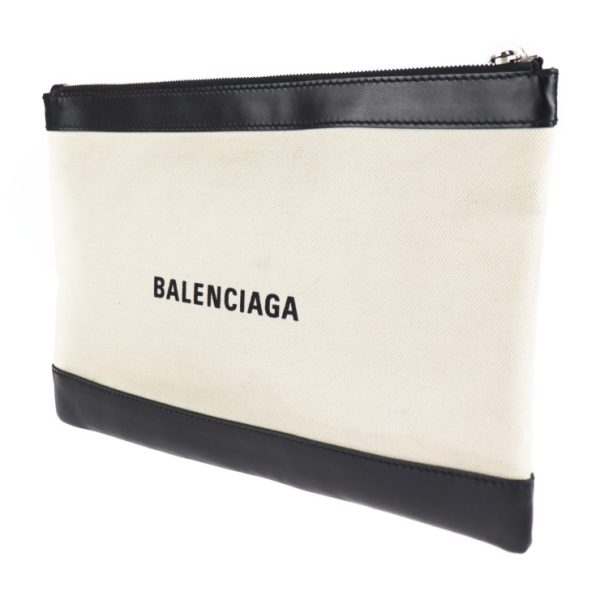 2001093002040 2 Balenciaga Navy Clip M Canvas Leather Clutch Bag Natural Black