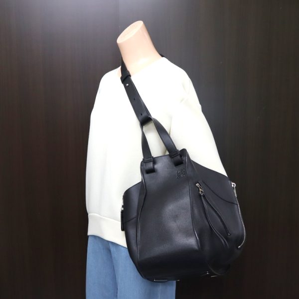 2001200256600009 10 Loewe Calf Hammock Shoulder Bag Black