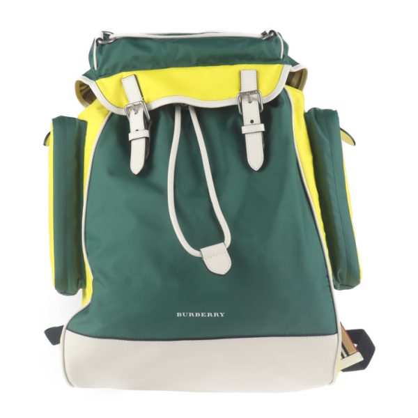 2008103007116 1 Burberry Nylon Leather Rucksack Green Yellow Multicolor