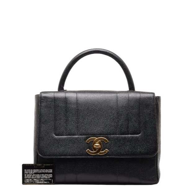 201 50310 10 CHANEL Mademoiselle Cocomark Handbag Black Caviar Skin