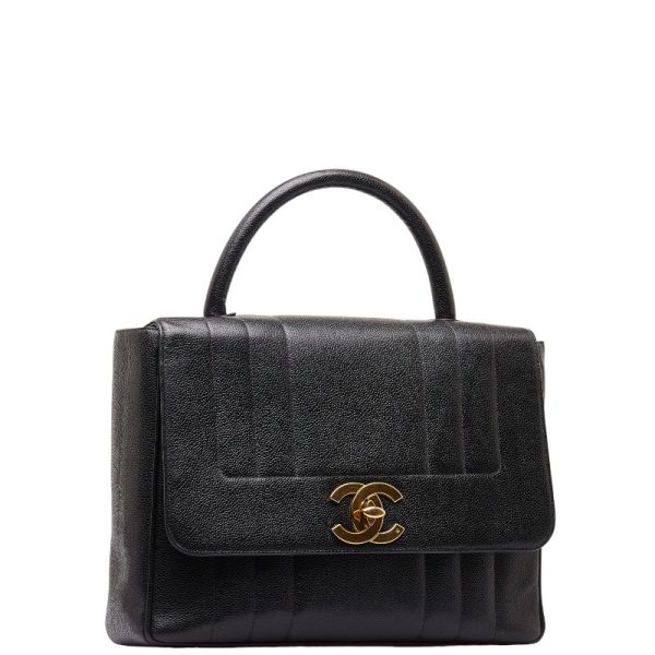 201 50310 2 CHANEL Mademoiselle Cocomark Handbag Black Caviar Skin