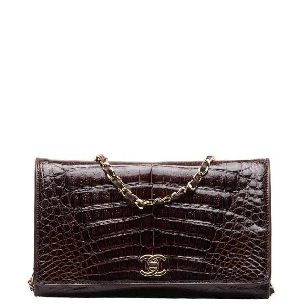 201 50311 1 CHANEL Crocodile Coco Mark Chain Shoulder Bag Brown Gold Leather