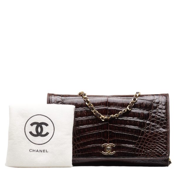 201 50311 12 CHANEL Crocodile Coco Mark Chain Shoulder Bag Brown Gold Leather