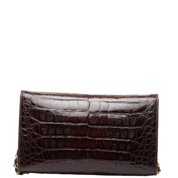 201 50311 3 CHANEL Crocodile Coco Mark Chain Shoulder Bag Brown Gold Leather