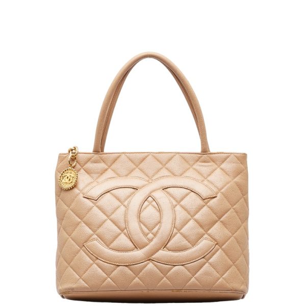 201 50315 1 CHANEL Matelasse Medallion Coco Mark Tote Bag Beige Caviar