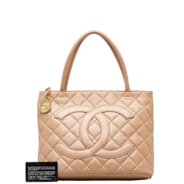 201 50315 11 CHANEL Matelasse Medallion Coco Mark Tote Bag Beige Caviar