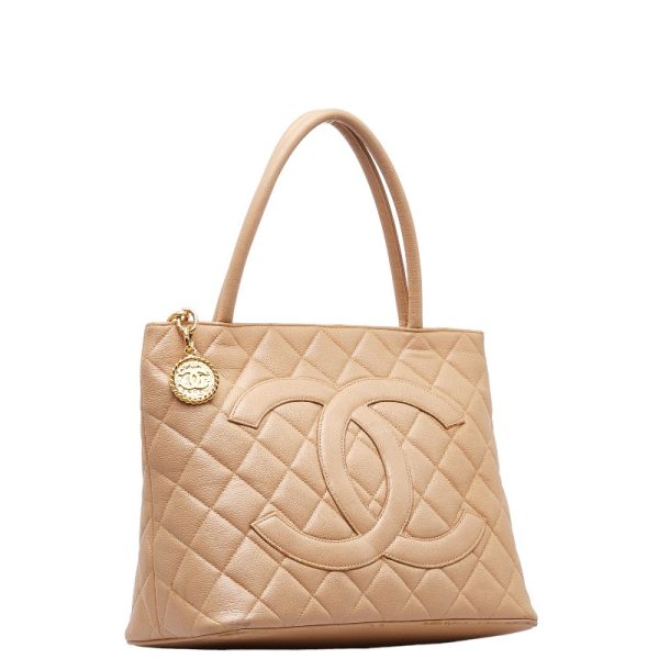 201 50315 2 CHANEL Matelasse Medallion Coco Mark Tote Bag Beige Caviar