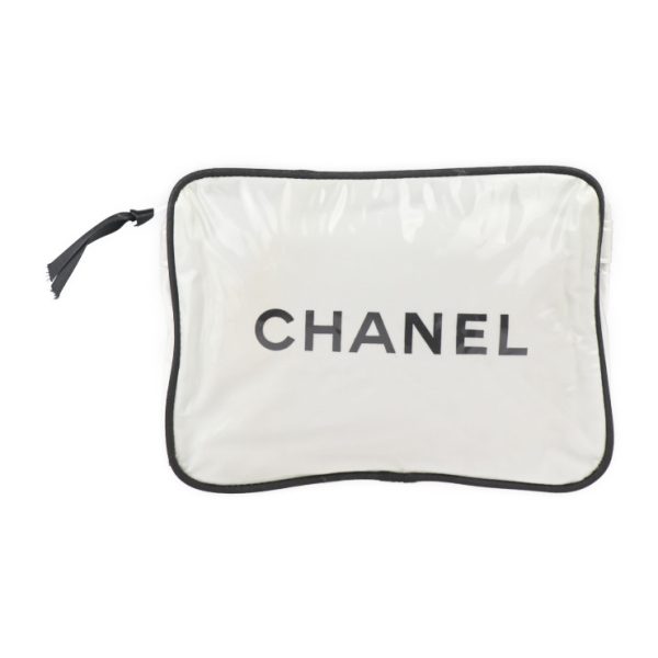 2010123007222 1 Chanel Pouch Canvas Vinyl White Black Novelty